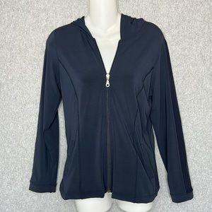 CAbi Full Zip Athletic Hoodie Jacket Mesh Striped Sleeve Style 576 Blue Size S